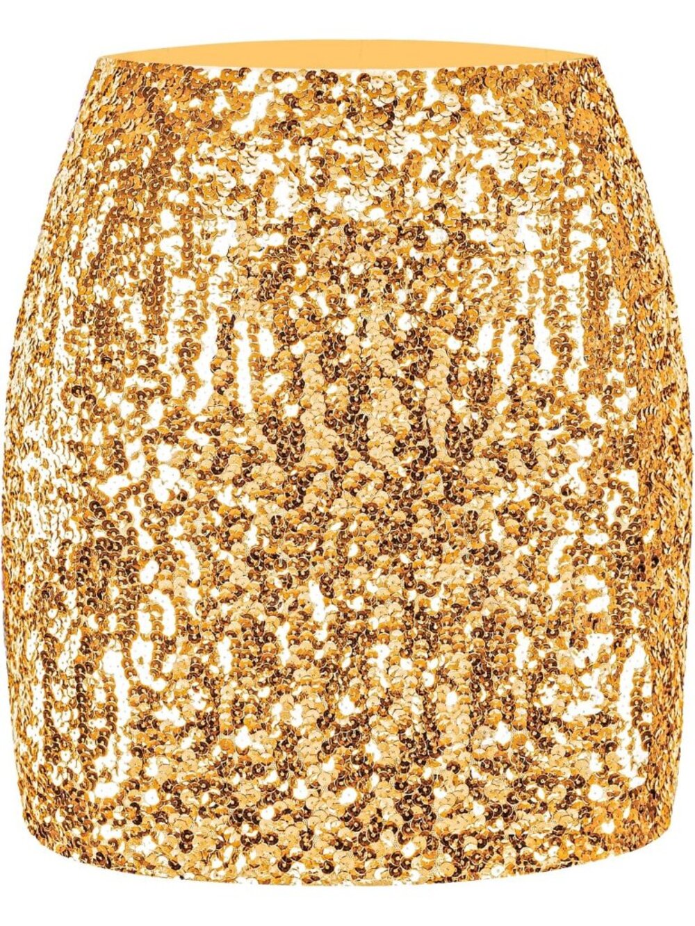 Women's Sequin Sparkle High Waist Bodycon Stretchy Pull On Gold Mini Skirt
